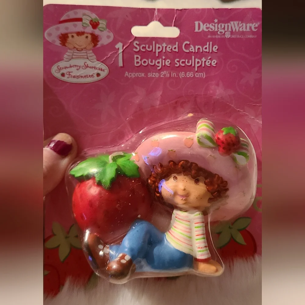 Collectible Vintage DesignWare Strawberry Character Sculpted Candle Pink & Red